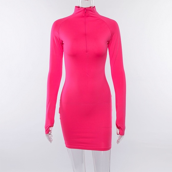 Neon Pink Zipper Mini Dress - Picture 2 of 4